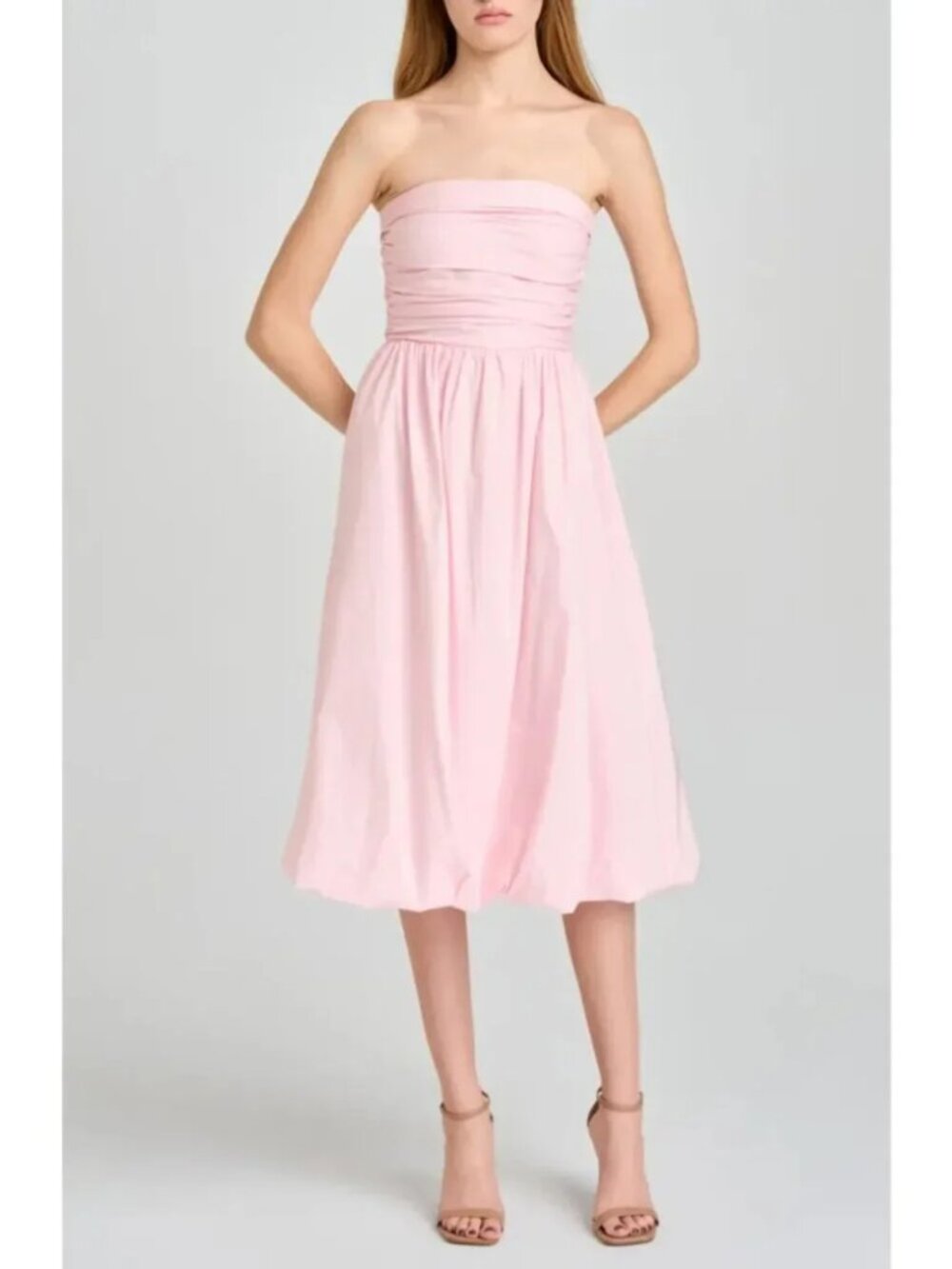 WAYF Katherine Bubble Hem Stretch Cotton Midi Dress Size XL